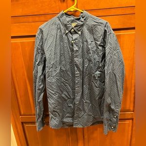 J. Crew Dress Shirt Mens XL Slim Stretch Blue Button-Down Long Sleeve Polka Dot